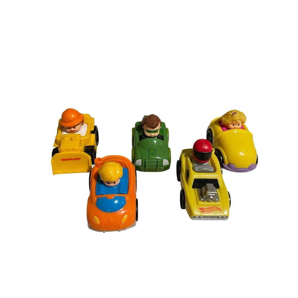 Fisher Price Little People Wheelies Lot 5 Race Cars Green Lantern Hot Wheels